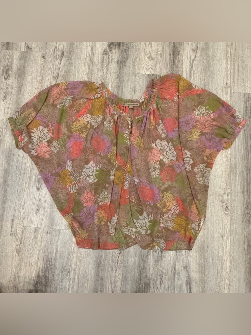 Vintage America Floral Sheer Blouse Flowy Boho Top Large